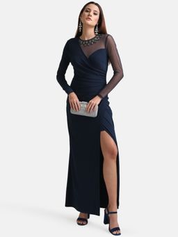 Kazo - Blue Mesh Detail Maxi Dress With Embellishment