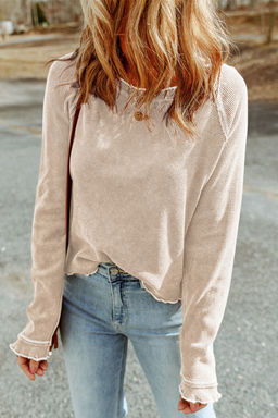 PARTIQ - Apricot Textured Round Neck Long Sleeve Top