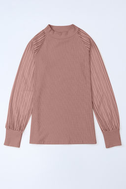 PARTIQ - Pink Black Striped Mesh Long Sleeve Crewneck Ribbed Top