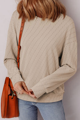PARTIQ - Beige Straw Solid Color Textured Long Sleeve Top