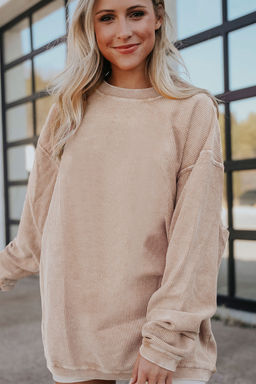 PARTIQ - Beige Apricot Ribbed Corduroy Oversized Sweatshirt