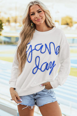 PARTIQ - White Tinsel Game Day Drop Shoulder Graphic Sweatshirt