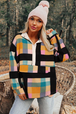 PARTIQ - Multi-Color Plaid Half Button Collared Sweatshirt