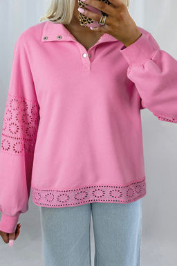 PARTIQ - Pink Bonbon Embroidered Snap Buttons Pullover Top