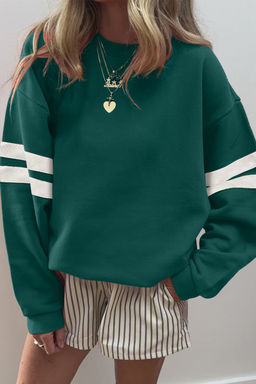 PARTIQ - Evergreen Varsity Striped Detail Drop Shoulder Oversized Sweatshirt