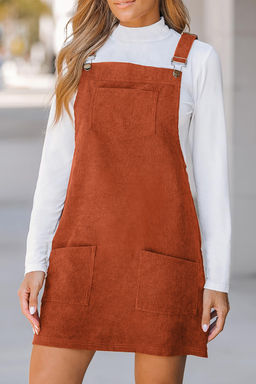 PARTIQ - Cinnamon Solid Front Pockets Sleeveless Corduroy Overall Dress