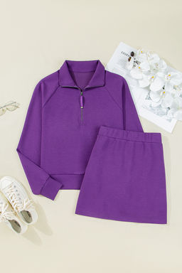 PARTIQ - Wisteria Half Zip Sporty Pullover Mini Skirt 2pcs Outfit
