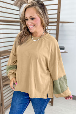 PARTIQ - Laurel Green Exposed Seam Contrast Pullover