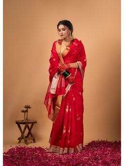BEGUM BELIYA - Scarlet Elegance Saree with Unstitched Blouse