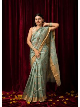 BEGUM BELIYA - Turquoise Whisper Saree with Unstitched Blouse