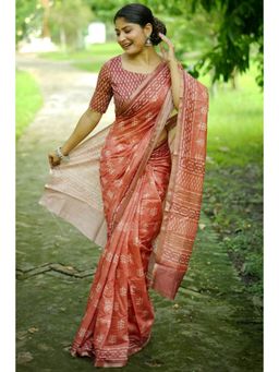 SGF11 - Brown Women Cotton Linen Silk Saree with Unstitched Blouse