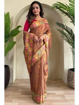 SGF11 - Brown Women Kanjivaram Tissue Pure Soft Silk Saree with Unstitched Blouse