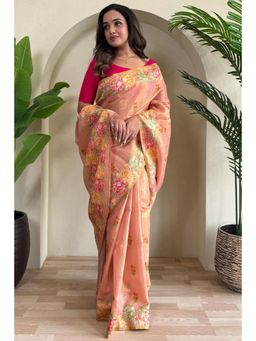 SGF11 - Orange Women Kanjivaram Tissue Pure Soft Silk Saree with Unstitched Blouse