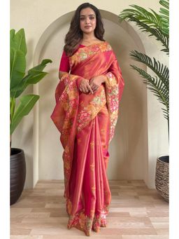 SGF11 - Pink Women Kanjivaram Tissue Pure Soft Silk Saree with Unstitched Blouse