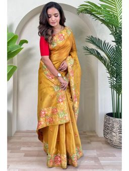 SGF11 - Yellow Women Kanjivaram Tissue Pure Soft Silk Saree with Unstitched Blouse