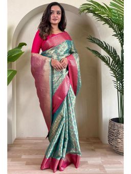 SGF11 - Light Blue Women Kanjivaram Tissue Pure Soft Silk Saree with Unstitched Blouse