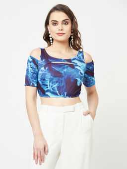 Attic Salt - Blue Back Knotted Crop Top
