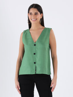 Qurvii - Green Cotton Slub Vest Top