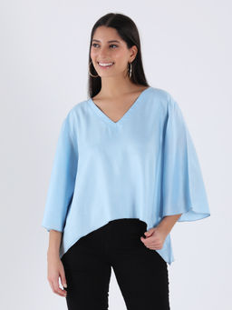 Qurvii - Blue Oversized V-Neck Top