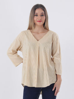 Qurvii - Cotton Stripe A-Line Yellow Top