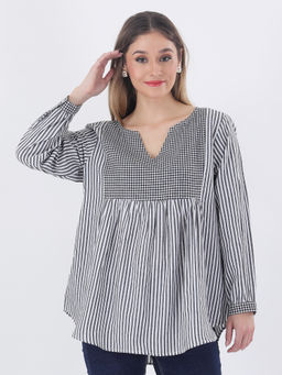 Qurvii - Cotton Black Striped Empire Top