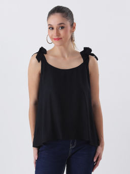 Qurvii - Rayon Black Bow Strap Top