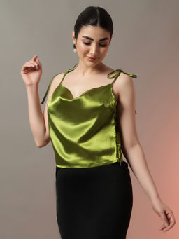 Trend Arrest - Solid Green Cowl Neck Draped Top