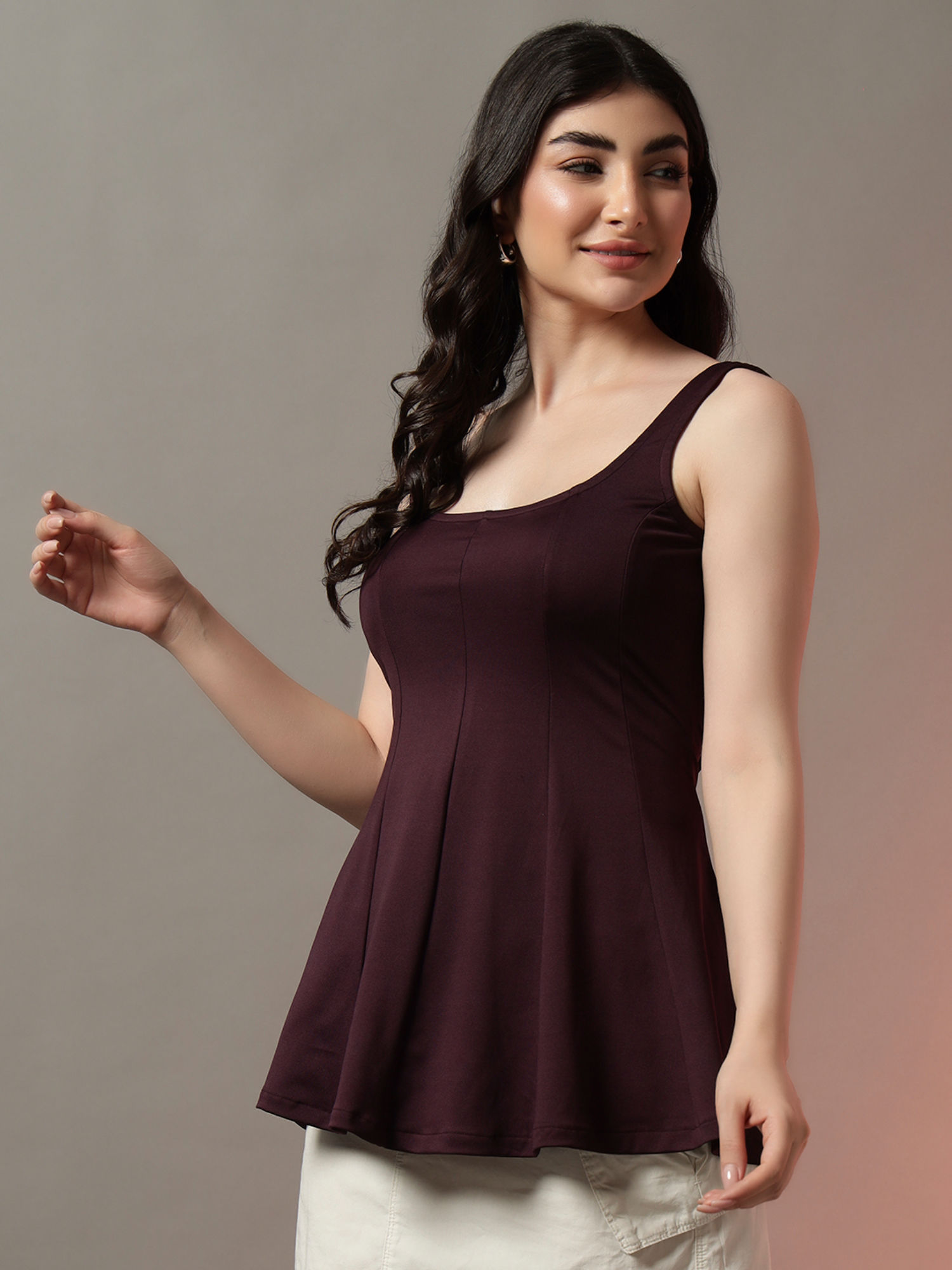 trend arrest Solid Wine Sculpt Flare Top-picture-16