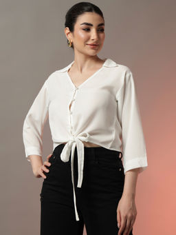 Trend Arrest - Solid Tie-Up Detail Shirt-Style Top