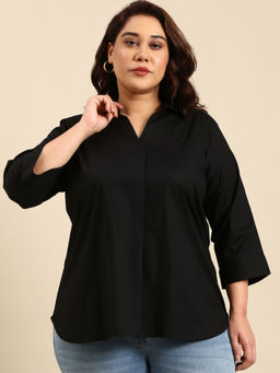 THE PINK MOON - Smart Casual Neck Black Top