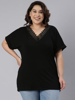 THE PINK MOON - Black Jersey Lace Top