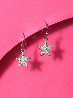 Accessorize London - Women's silver Pave Star Short Drop Earring