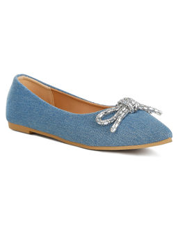 London Rag - Women Embellished Bow Detail Ballet Flats Blue