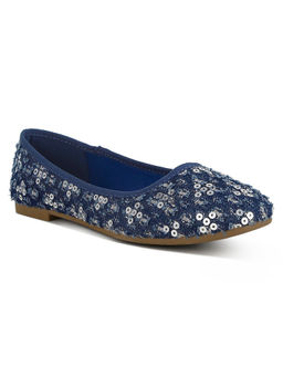 London Rag - Women Sequin Ballet Flats Navy Blue