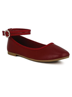 London Rag - Women Ankle Strap Detail Ballet Flats Maroon