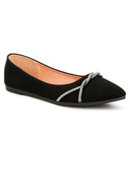 London Rag - Women Rhinestone Faux Leather Ballerinas Black