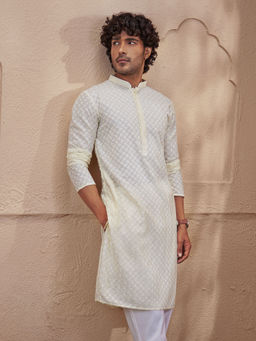 Vastramay - Yellow Embroidered Cotton Blend Regular Fit Kurta