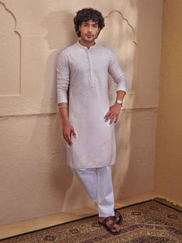 Vastramay - Peach Embroidered Cotton Blend Regular Fit Kurta and Pyjama