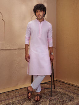 Vastramay - Pink Embroidered Cotton Regular Fit Kurta and Pyjama