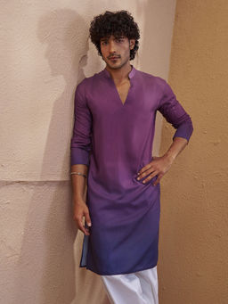 Vastramay - Purple Ombre Silk Blend Regular Fit Kurta