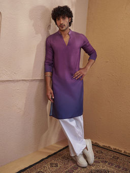 Vastramay - Purple Ombre Silk Blend Regular Fit Kurta and Pant