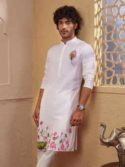 Vastramay - Pink Floral Silk Blend Regular Fit Kurta