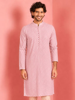 Vastramay - Pink Embroidered Georgette Regular Fit Kurta