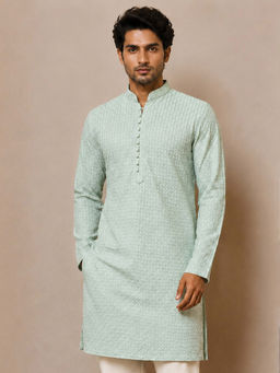 Vastramay - Green Embroidered Georgette Regular Fit Kurta