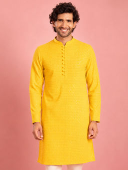 Vastramay - Yellow Embroidered Georgette Regular Fit Kurta
