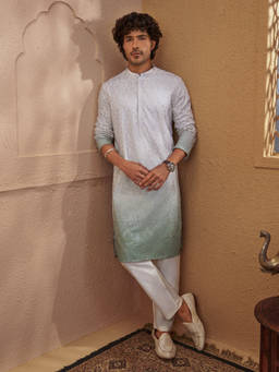 Vastramay - Green Ombre Silk Blend Regular Fit Kurta and Pyjama