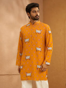 Vastramay - Mustard Printed Rayon Regular Fit Kurta
