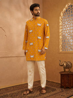 Vastramay - Mustard Printed Rayon Regular Fit Kurta and Pant