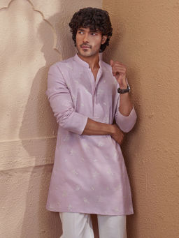 Vastramay - Pink Embroidered Cotton Linen Regular Fit Kurta