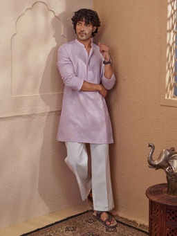 Vastramay - Pink Embroidered Cotton Linen Regular Fit Kurta and Pant